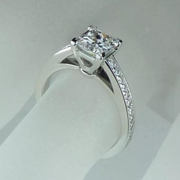 14K White Princess Square  Engagement Ring - Picture 6 of 7